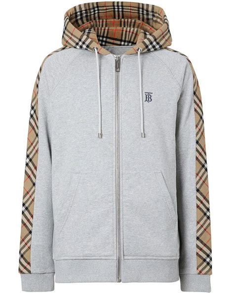 burberry hoodie mens grey|burberry vintage check zipped hoodie.